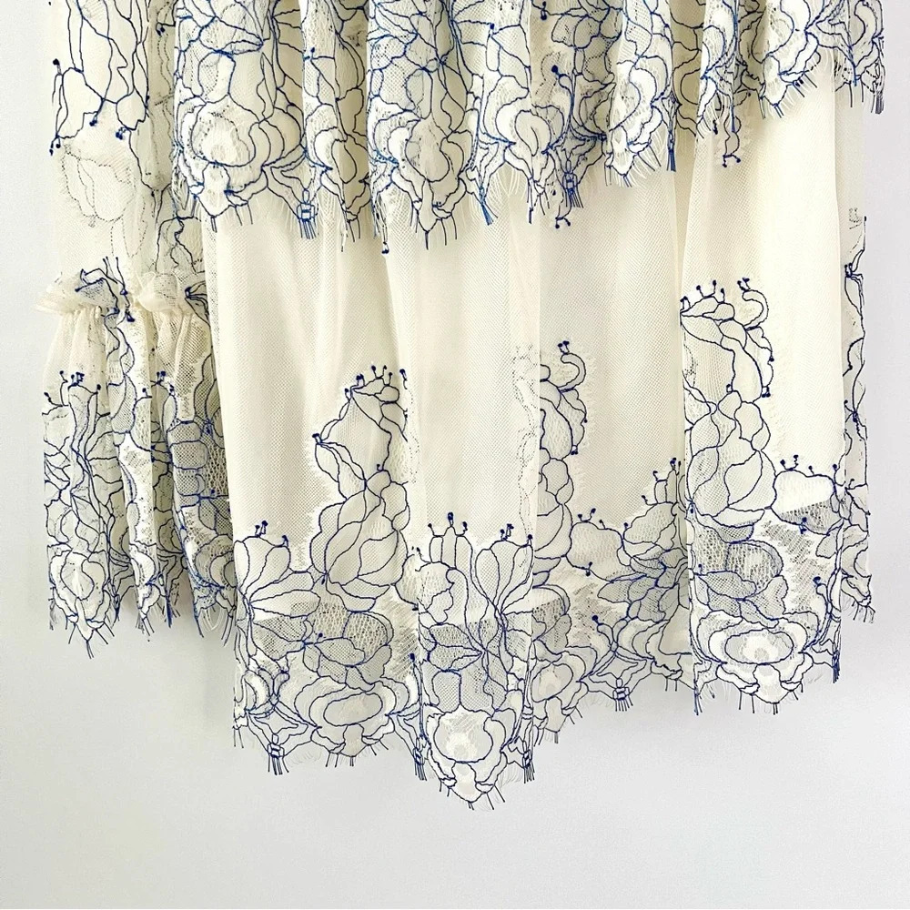 ALICE MCCALL || Isn’t She Lovely Blue and Cream Lace One Shoulder Mini Dress 2 - Picture 10 of 13